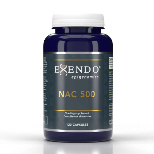 Voorkant pot NAC 500 N acetyl cysteïne 120 capsules van Exendo Epigenomics