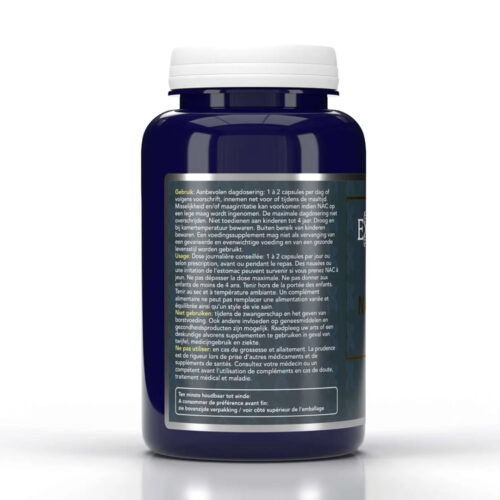 Zijkant pot NAC 500 N acetyl cysteïne 120 capsules van Exendo Epigenomics