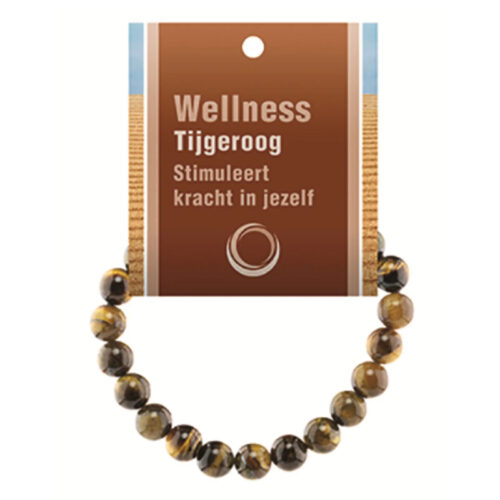 Tijgeroog edelstenen powerbead armband met 8 mm kralen op elastiek inclusief displaykaartje