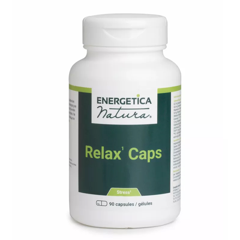 Relax Caps van Energetica Natura met magnesium bisglycinaat, B-vitaminen en kruiden.