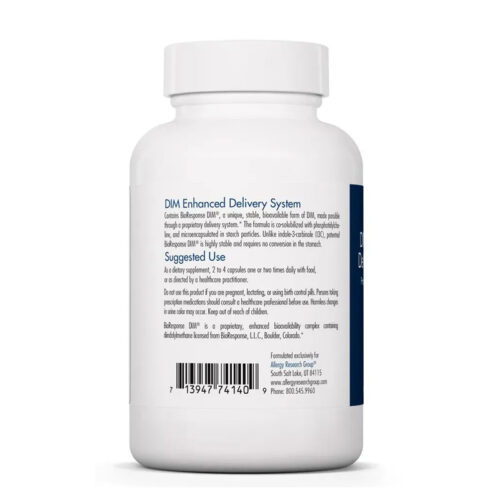 DIM Enhanced Delivery System BioResponse DIM voedingssupplement. Informatie op het etiket.