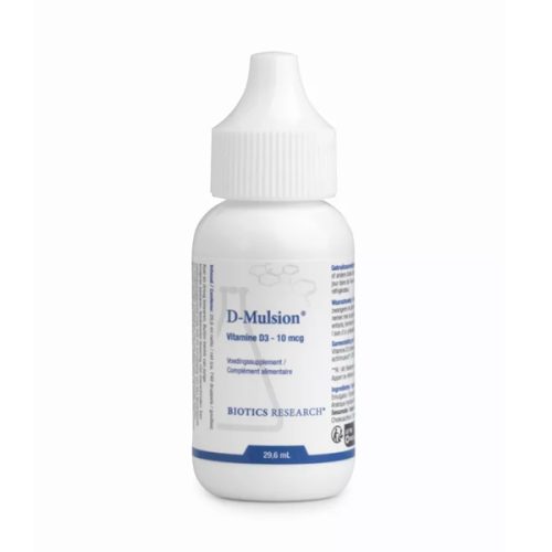 D-Mulsion – vitamine D3 druppels (10 µg) van Biotics Research. 29,6 ml