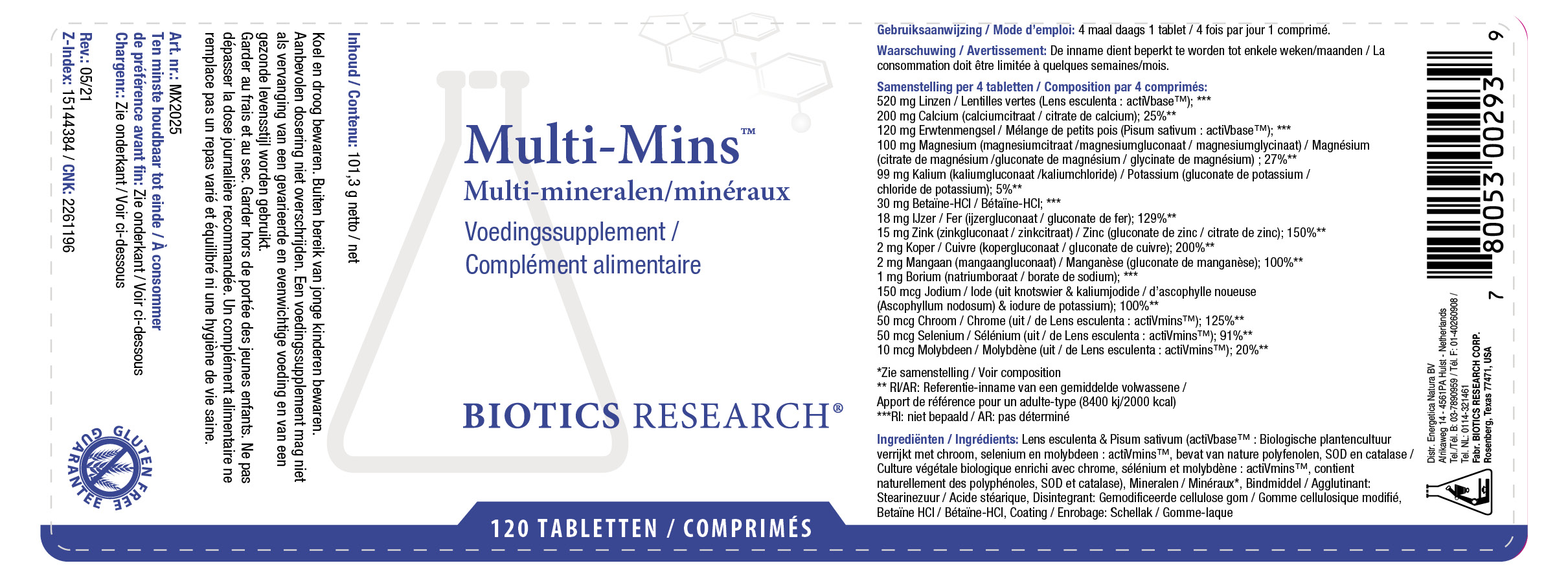 Biotics Mutli Mins etiket informatie