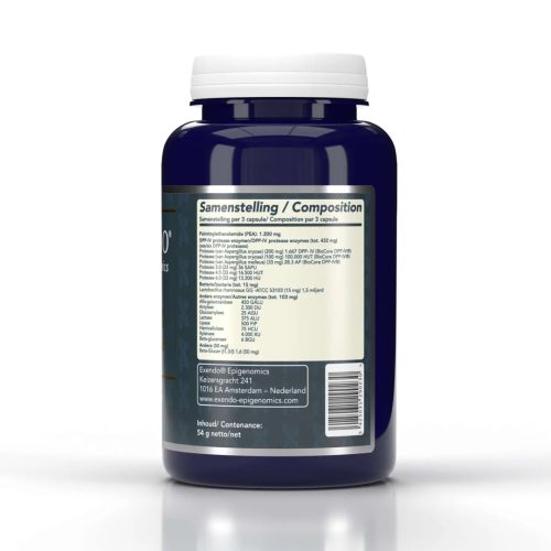 PEA 400-DPP-IV Gold is een premium combinatie van PEA en DPP-IV enzymen. Zijkant pot.