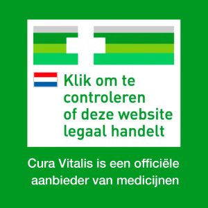 Keurmerk en logo. Cura Vitalis is online aanbieder van medicijnen. Kijk om te controleren of deze website legaal handelt.
