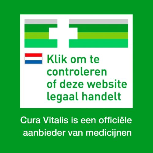 Keurmerk en logo. Cura Vitalis is online aanbieder van medicijnen. Kijk om te controleren of deze website legaal handelt.