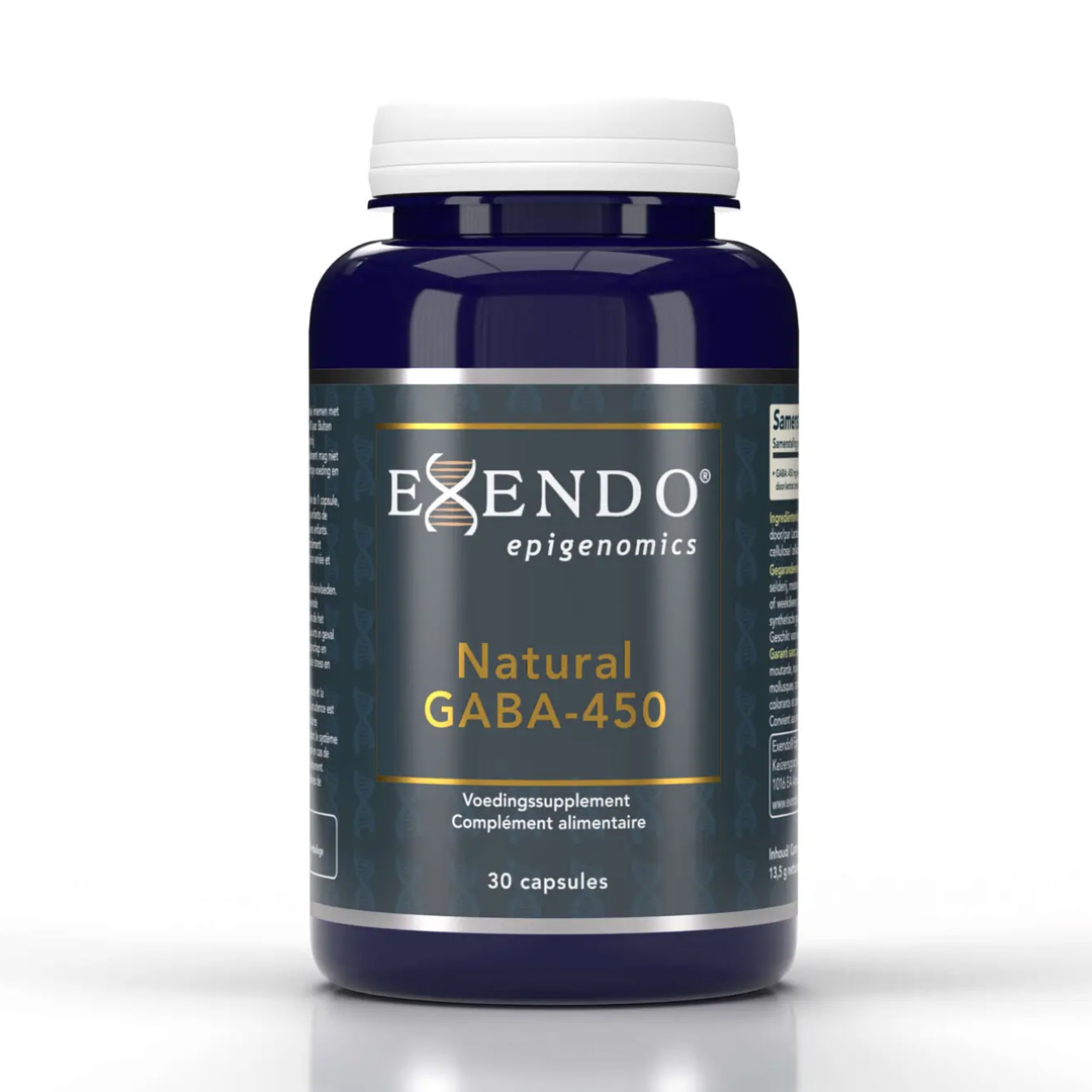 Voorkant pot Natural GABA 450 capsules van Exendo Epigenomics