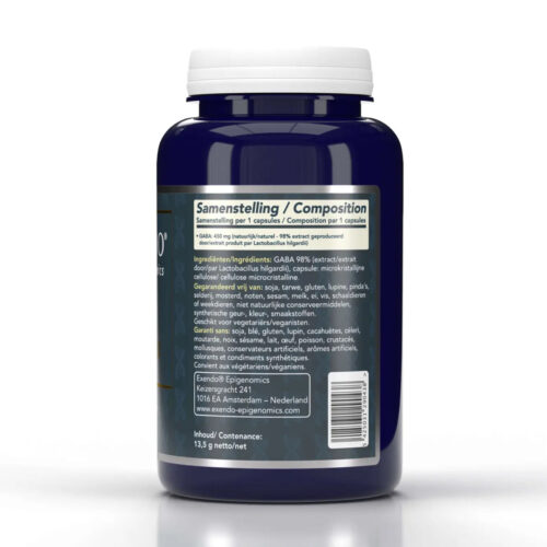 Zijkant pot Natural GABA 450 capsules van Exendo Epigenomics
