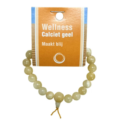 Calciet geel powerbead armband met 8 mm kralen op elastiek inclusief displaykaartje van Ruben Robijn