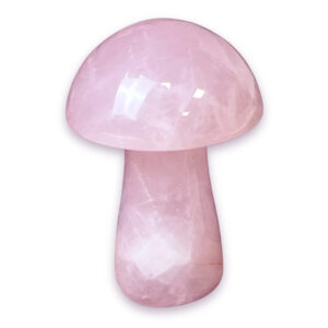 Rozenkwarts edelsteen massage paddenstoel van circa 5 cm in zachtroze kleur