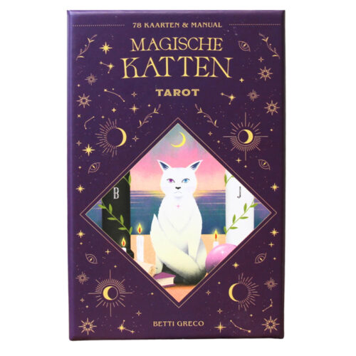 Magische katten tarot speelkaarten met kleurrijke illustraties van katten in tarot symboliek