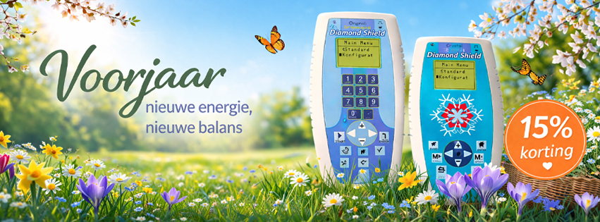 Voorjaar actie met Diamond Shield zappers met 15 procent korting in een bloemenveld