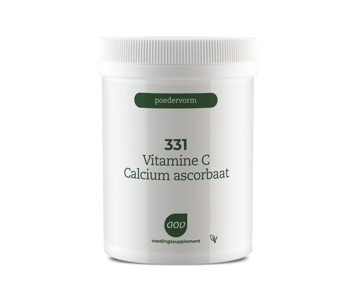 AOV 331 Vitamine C Calcium Ascorbaat poeder – niet-zure vitamine C in pot met doseerlepeltje.