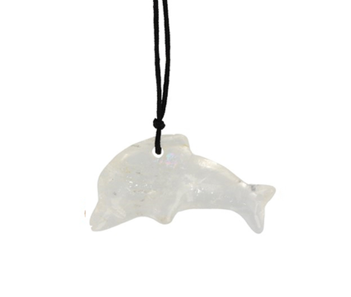 Dolfijn hanger Bergkristal aan waskoord
