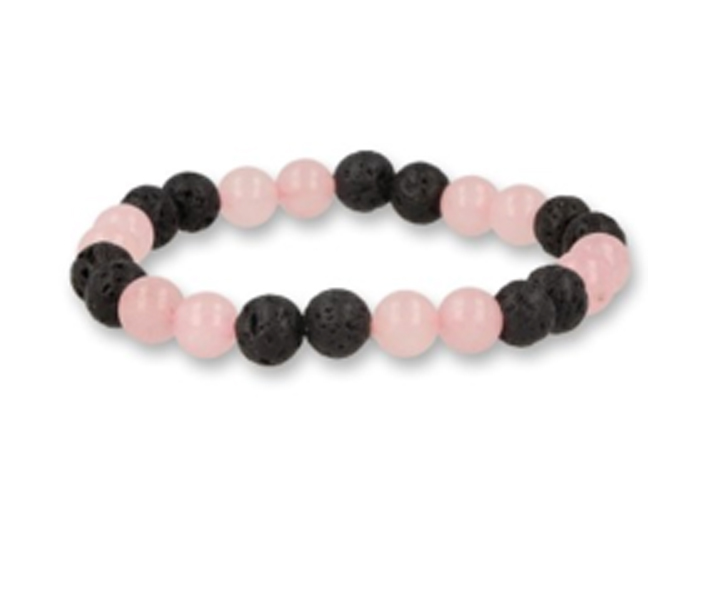 Rozekwarts / Lavasteen kralenarmband
