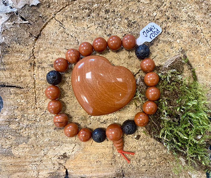 Rode Jaspis powerbead armband en lavasteen large, 10 mm