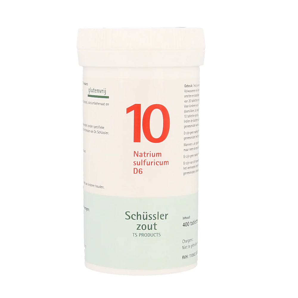 Pfluger Natrium Sulfuricum 10 D6 Schussler celzout homeopathisch geneesmiddel 400 tabletten 250mg lactose calciumbehenaat aardappelzetmeel