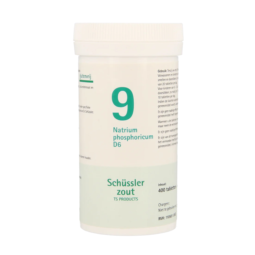 Pfluger Natrium Phosphoricum 9 D6 Schussler celzout homeopathisch geneesmiddel 250mg tabletten lactose calciumbehenaat aardappelzetmeel