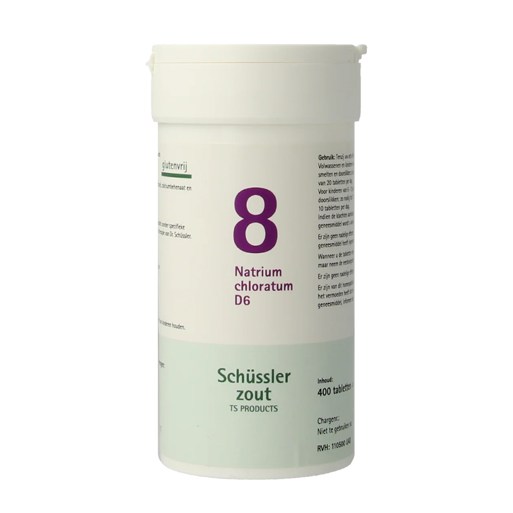 Pfluger Natrium Chloratum 8 D6 Schussler celzout homeopathisch geneesmiddel 250mg tabletten lactose calciumbehenaat aardappelzetmeel