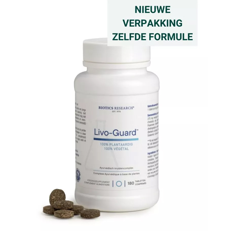 Biotics Livo-Guard 180 tabletten – ayurvedisch kruidencomplex met mariadistel, berberis, kalmegh, guduchi en vijf andere kruiden van Biotics Research