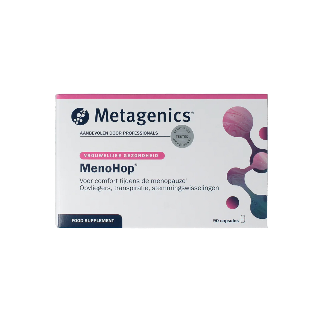 Metagenics Menohop 90 capsules – hopextract Humulus lupulus 8-prenylnaringenine 200 µg soja-isoflavonen 20 mg overgang menopauze
