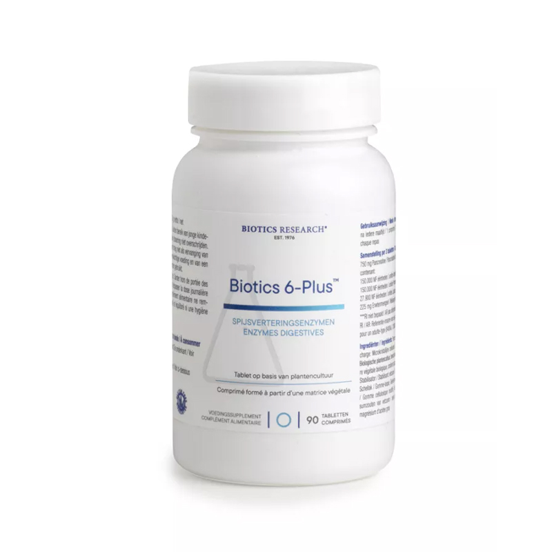 Biotics 6-Plus 90 tabletten – breedspectrum spijsverteringsenzymencomplex met pancreatine en actiVbase van Biotics Research