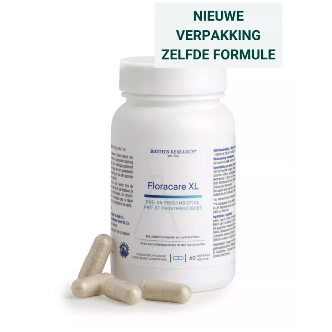Biotics Floracare XL 60 vegicaps – synbiotica met 7 bacteriestammen en 3 prebiotica, 20 miljard KVE per capsule van Biotics Research