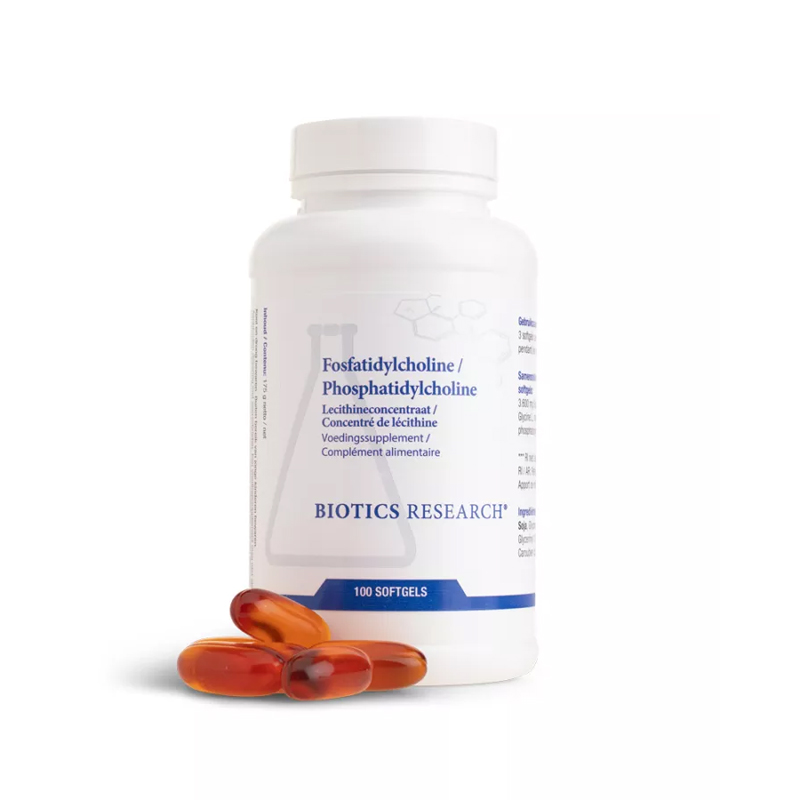Biotics Fosfatidylcholine 100 softgels – 420 mg fosfatidylcholine per softgel uit 1200 mg soja-lecithine van Biotics Research