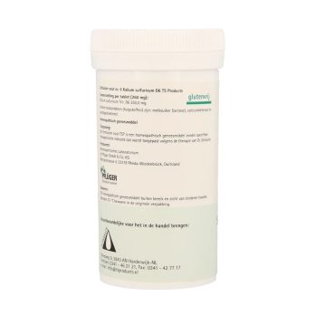 Pfluger Kalium Sulfuricum 6 D6 Schussler celzout homeopathisch geneesmiddel 400 tabletten lactose calciumbehenaat aardappelzetmeel. Gebruik.