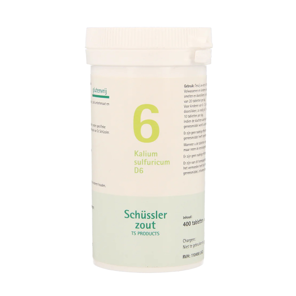 Pfluger Kalium Sulfuricum 6 D6 Schussler celzout homeopathisch geneesmiddel 400 tabletten lactose calciumbehenaat aardappelzetmeel