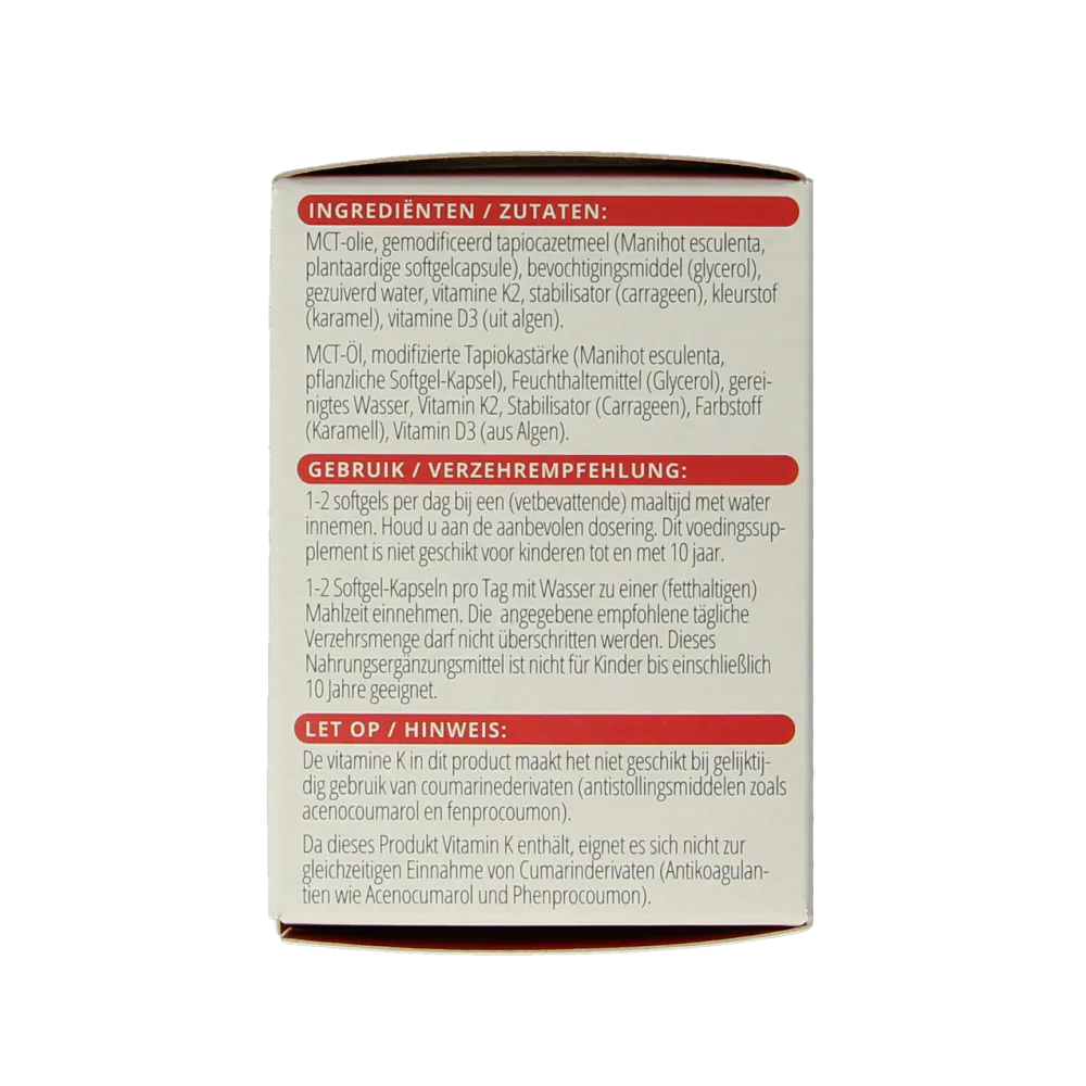 Vitals Vitamine K2+D3 softgels - K2VITAL menaquinon-7 90mcg Vitamin D3V cholecalciferol algen 25mcg MCT-olie tapioca vegan