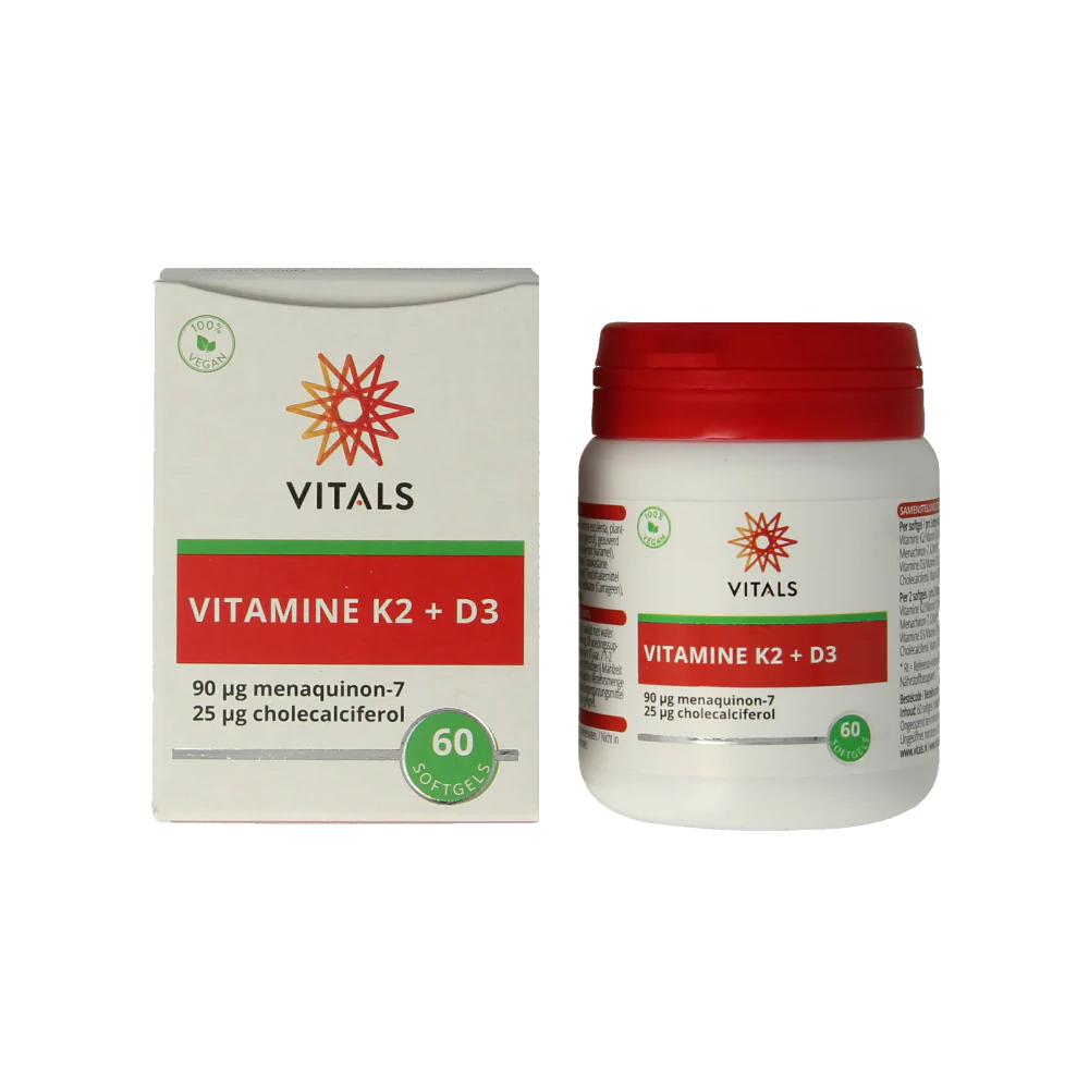 Vitals Vitamine K2+D3 softgels - K2VITAL menaquinon-7 90mcg Vitamin D3V cholecalciferol algen 25mcg MCT-olie tapioca vegan