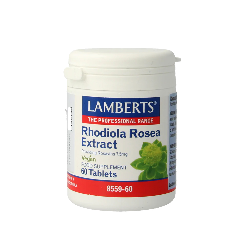 Lamberts Rhodiola Rosea Extract 60 tabletten – 250 mg 12,5:1 extract gelijkwaardig aan 3125 mg rozewortel met 7,5 mg rosavines, veganistisch