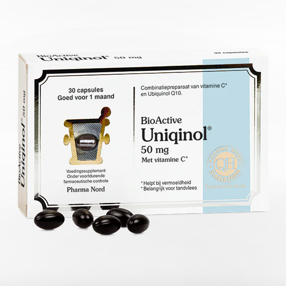 Pharma Nord BioActive Ubiquinol Q10 50 mg capsules - ubiquinol gereduceerde vorm 50mg vitamine C 12mg kokosolie gelatine mix tocoferolen
