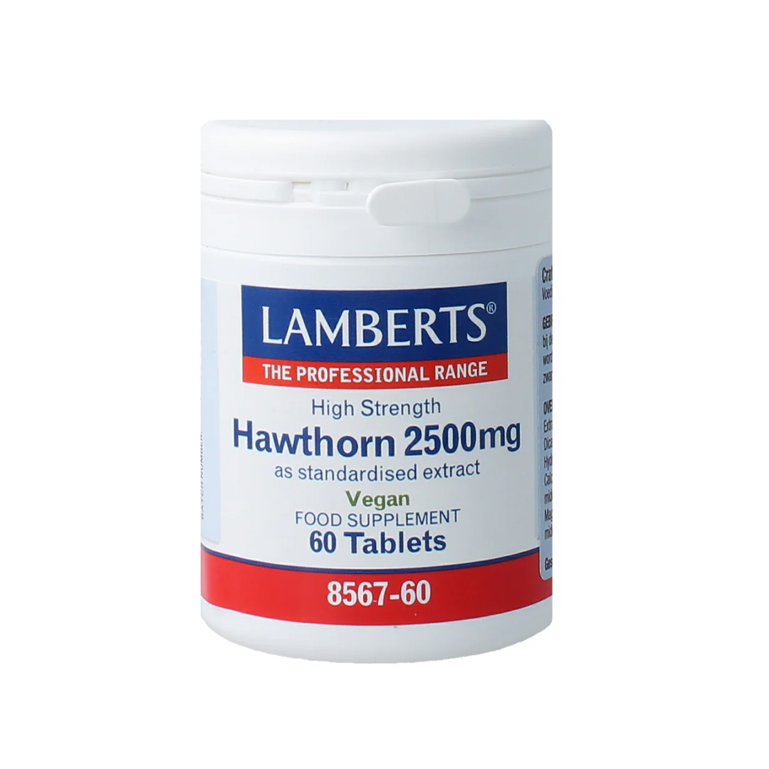 Lamberts Crataegus 2500 mg Meidoorn 60 tabletten – 500 mg 5:1 meidoornbessenextract gelijkwaardig aan 2500 mg met 10 mg flavonoïden, veganistisch