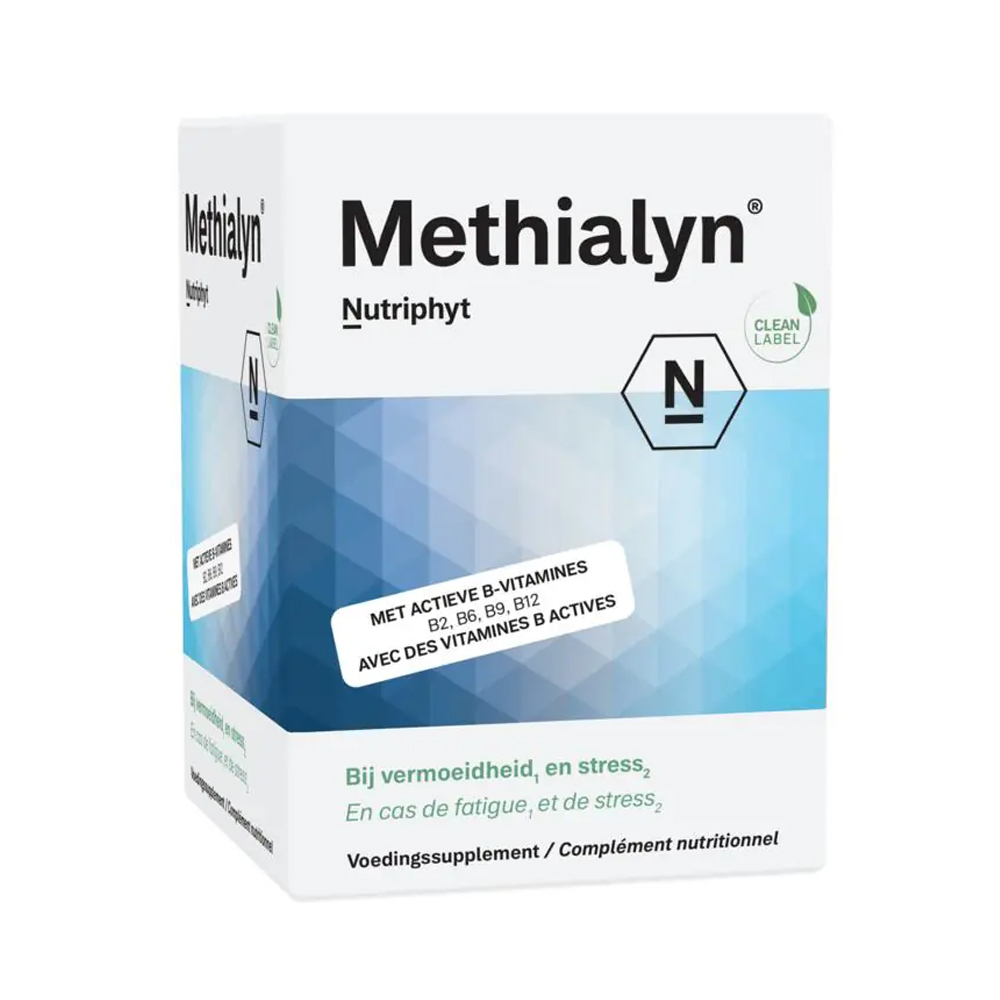 Nutriphyt Methialyn tabletten – actief vitamine B-complex SAMe betaïne L-glutathion L-cysteïne choline methylcobalamine riboflavine-5-fosfaat pyridoxaal-5-fosfaat 5-MTHF blauwe bosbes