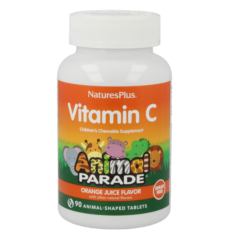 NaturesPlus Animal Parade Vitamine C Sugar-Free 90 kauwbare tabletten – 250 mg vitamine C met bioflavonoïden, suikervrij met xylitol, vegan en glutenvrij