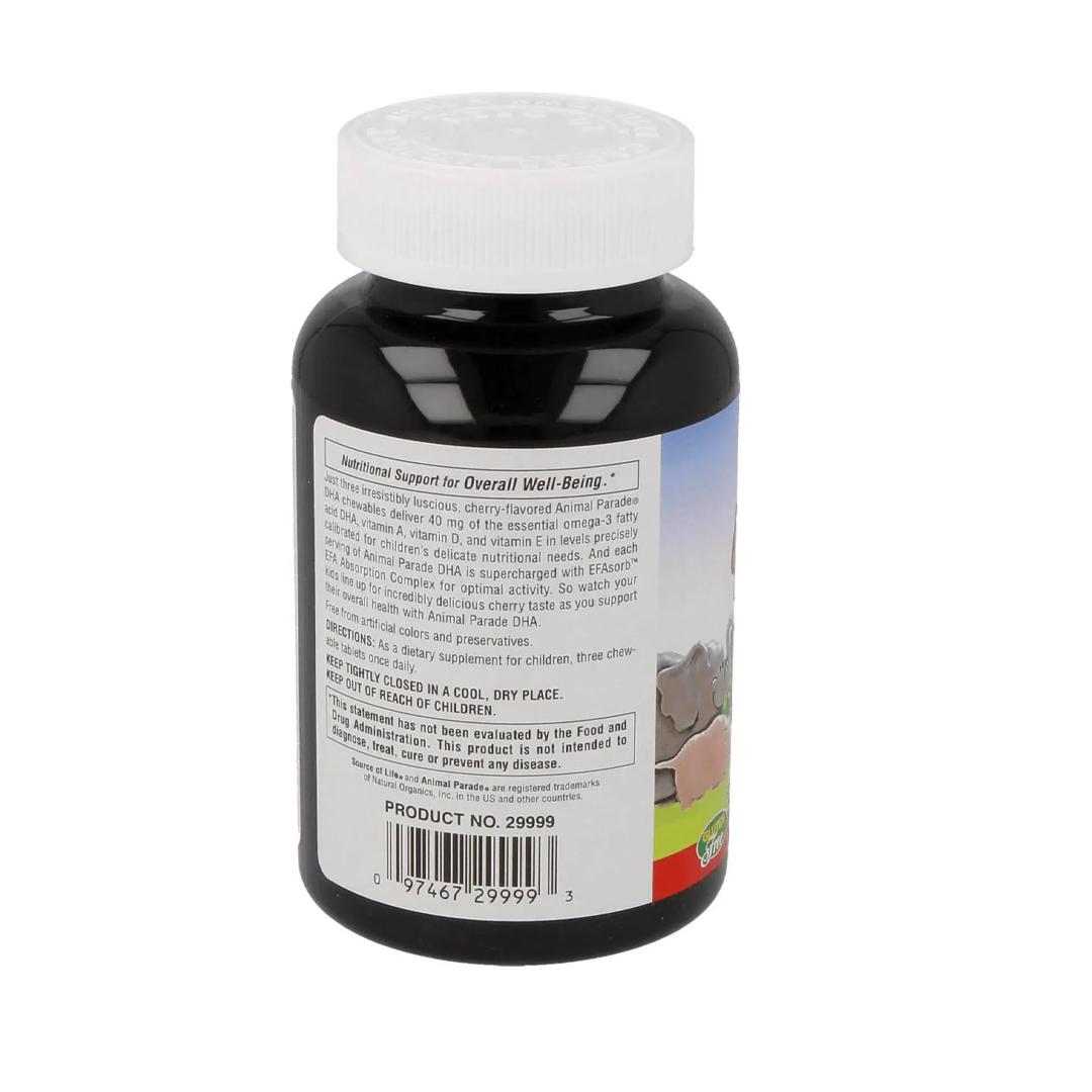 NaturesPlus Animal Parade DHA 90 kauwbare tabletten – DHA uit algen met vitamine A, D en E voor kinderen, kersensmaak