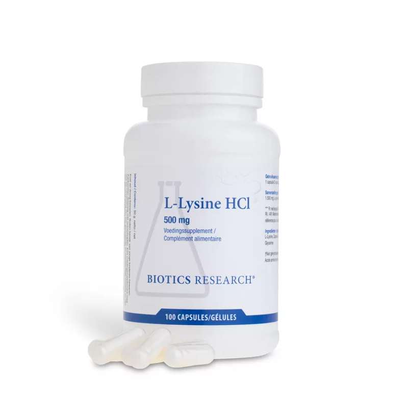 Biotics Research L-Lysine HCl 500 mg 100 capsules – puur essentieel aminozuur in vrije vorm zonder vulstoffen