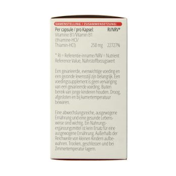 Vitals Vitamine B1 Thiamine 250mg 100 capsules - thiaminehydrochloride rijstvezels pullulan cassave vegetarisch Vitals BV EAN 8716717000630