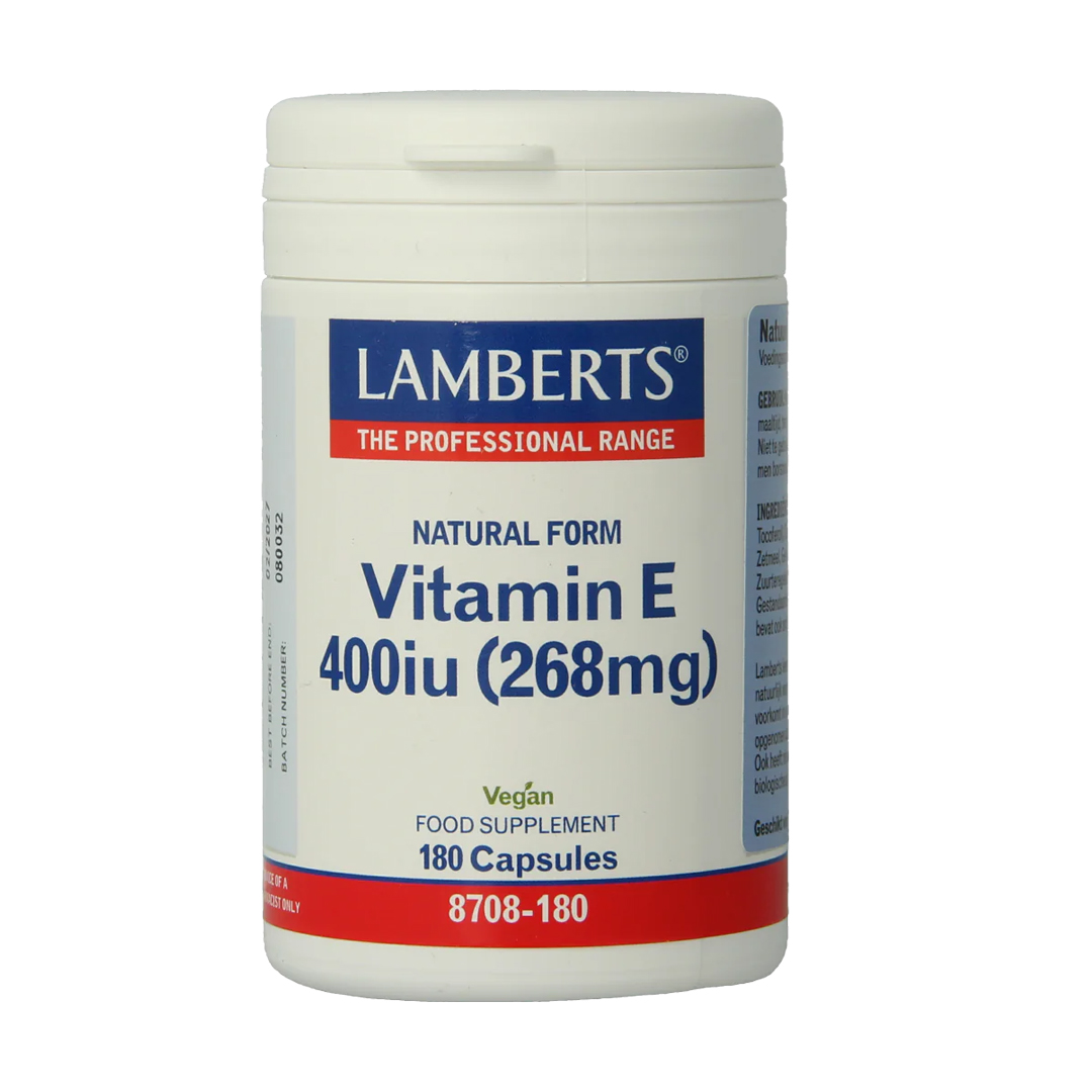 Lamberts Vitamine E 400 IE Natuurlijk 60 of 180 vegetarische capsules – 268 mg d-alfa-tocoferol in natuurlijke vorm, ook andere tocoferolen