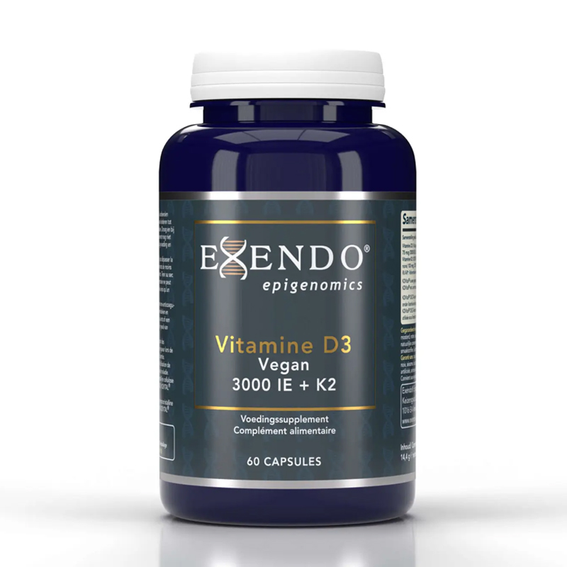 Exendo Vegan Vitamine D3 3000 IE + K2 60 capsules – D3 uit algen en K2 als MK-7 K2VITAL DELTA, veganistisch, pullulan capsule