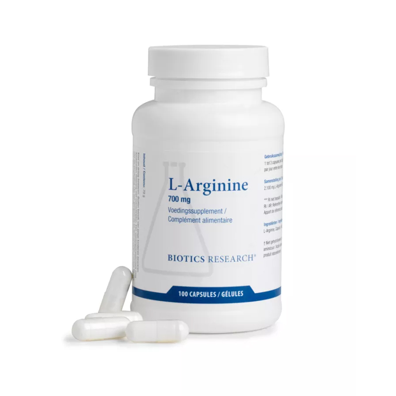 Biotics Research L-Arginine 700 mg 100 capsules – puur aminozuur in vrije vorm zonder vulstoffen, gelatinecapsule