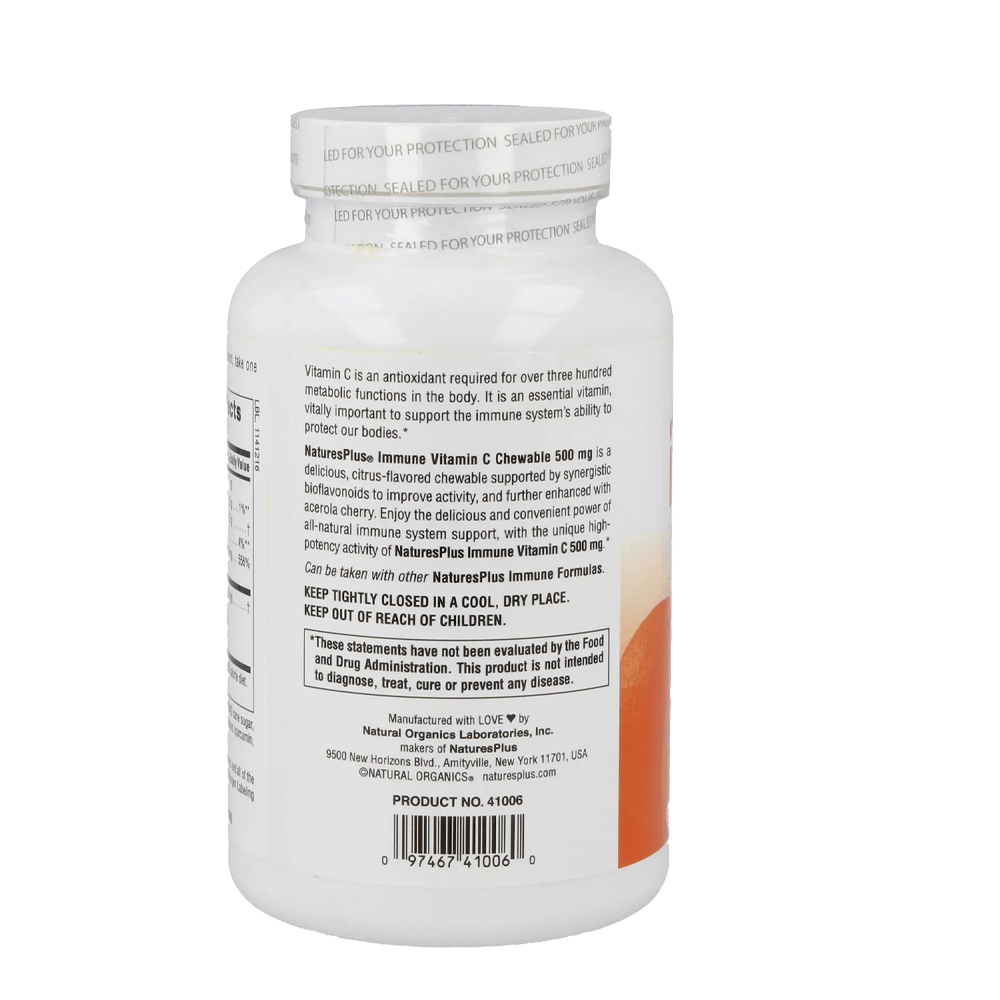 Immune Vitamine C 500 mg 100 kauwtabletten – ascorbinezuur bioflavonoïden citroenschil rutine hesperidine acerola rozenbottel kinderen immuun