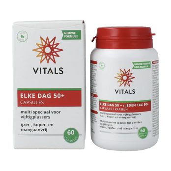 Vitals Elke Dag 50+ – complete multivitamine voor vijftigplussers met biologisch actieve B-vitaminen, vitamine D3, K2, Q10, luteïne en zeaxanthine in plantaardige capsules, 60 capsules van Vitals BV