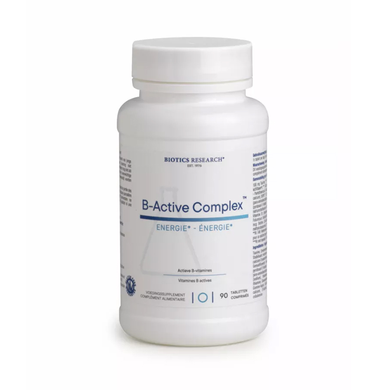 Biotics B-Active Complex 90 tabletten – compleet hooggedoseerd B-vitaminencomplex met taurine, PABA, choline, inositol en actieve vormen van Biotics Research