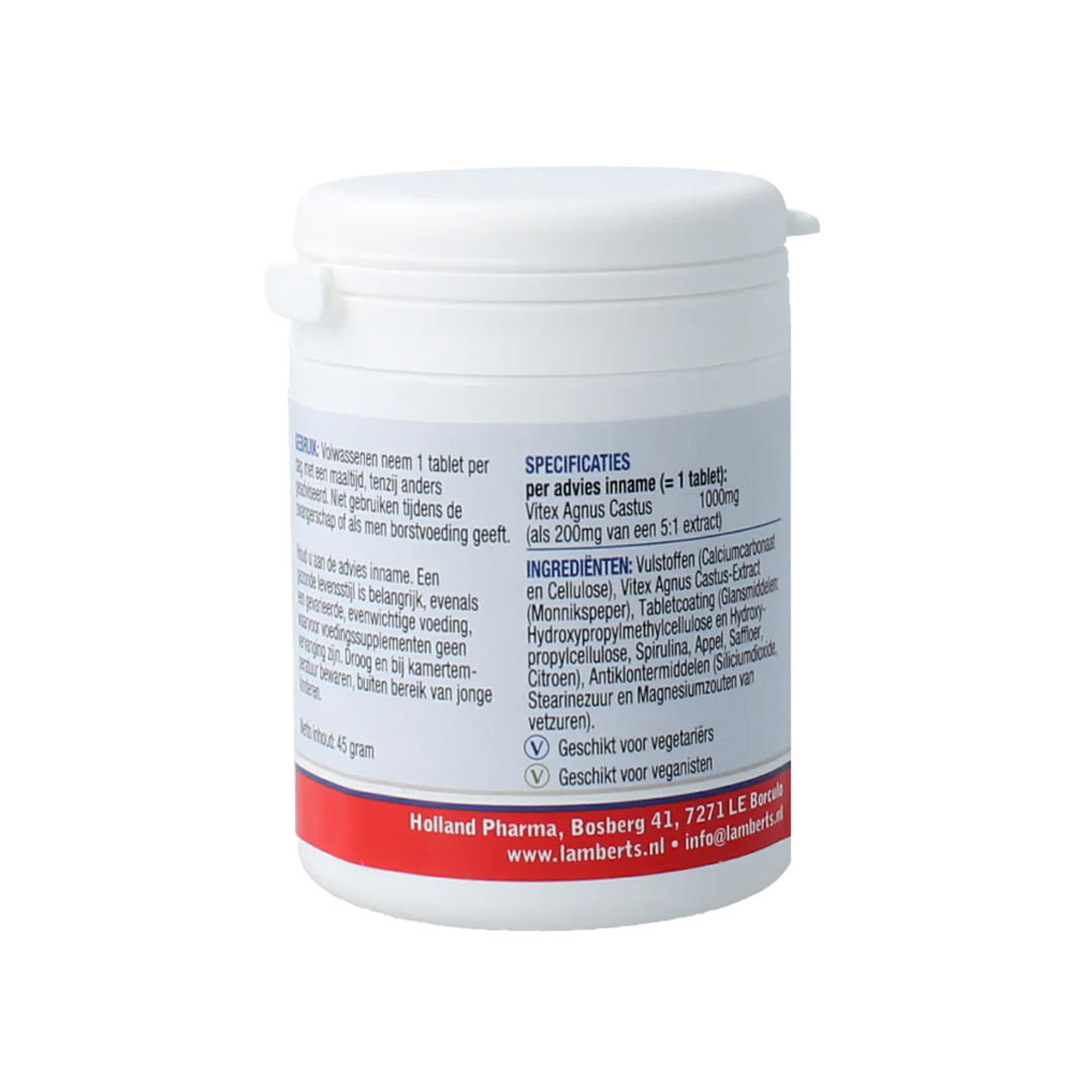 Lamberts Vitex Agnus Castus Monnikspeper 60 tabletten – 200 mg 5:1 extract gelijkwaardig aan 1000 mg, veganistisch, natuurlijke kleurstoffen