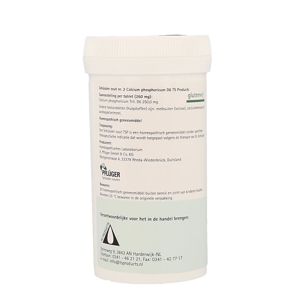 Pfluger Calcium Phosphoricum 2 D6 Schussler celzout homeopathisch geneesmiddel 400 tabletten 250mg lactose calciumbehenaat aardappelzetmeel