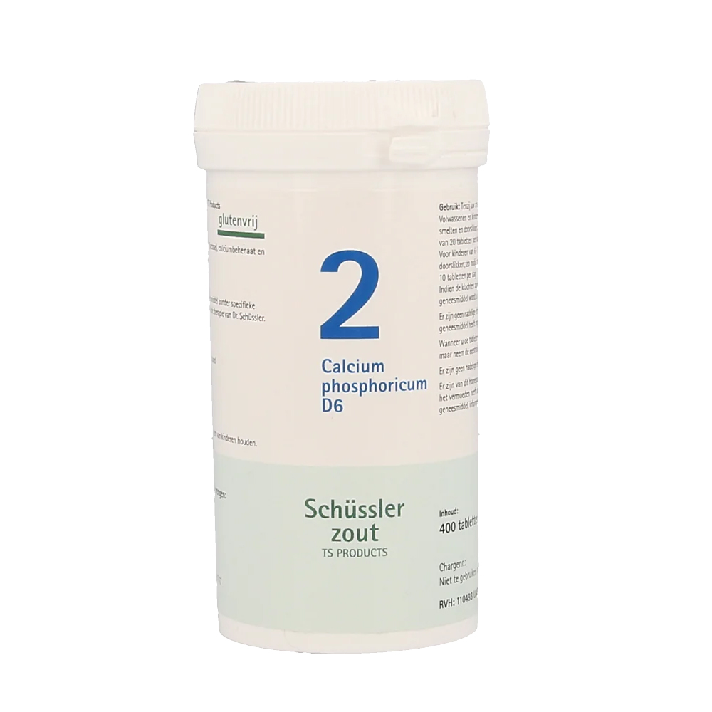 Pfluger Calcium Phosphoricum 2 D6 Schussler celzout homeopathisch geneesmiddel 400 tabletten 250mg lactose calciumbehenaat aardappelzetmeel
