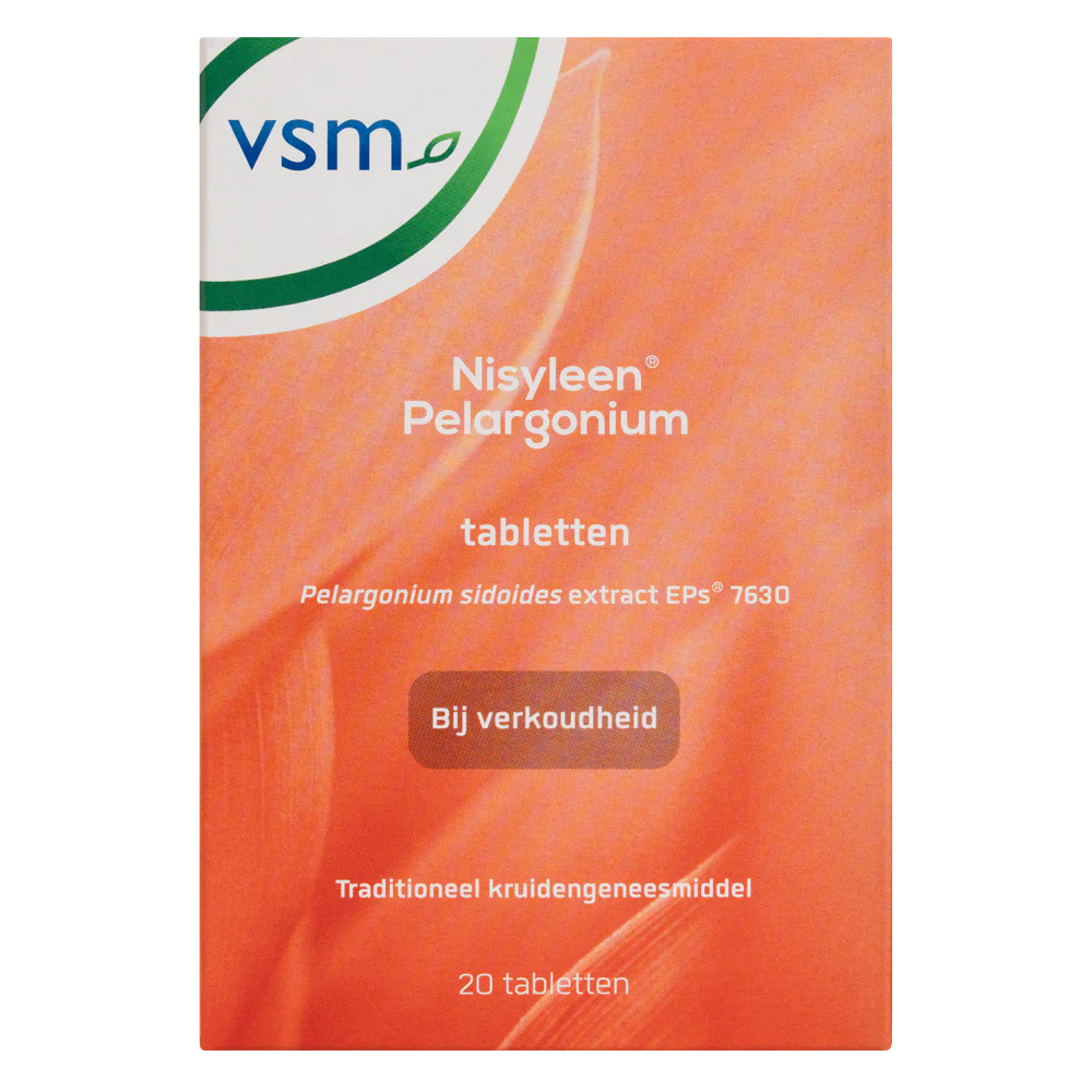 VSM Nisyleen Pelargonium tabletten – traditioneel kruidengeneesmiddel Pelargonium sidoides EPs 7630 20 mg verkoudheid RVG 100735